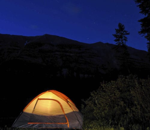 BaseCAMP illustration of a tent at night