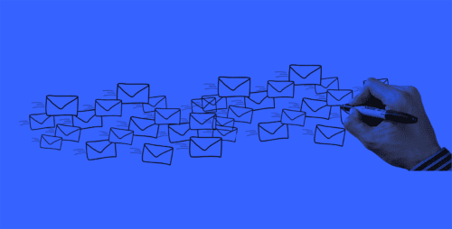 Illustration of someone drawing envelopes