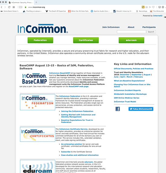 screenshot of old InCommon.org website